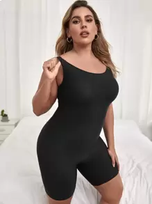 Mono de contorno liso talla grande - Negro - Ver 4