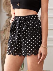 SHEIN Celana Pendek Berikat Polka Dot Boho - Hitam - View 3