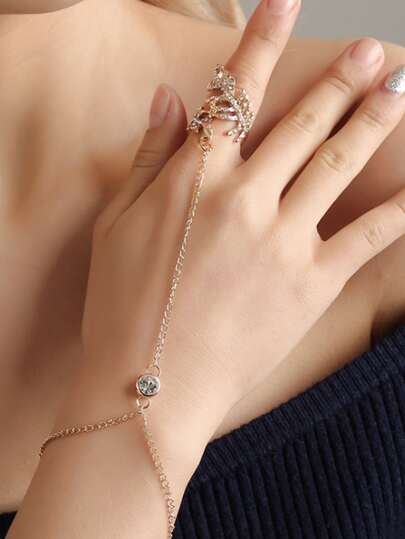 Rhinestone Decor Ring With Bracelet