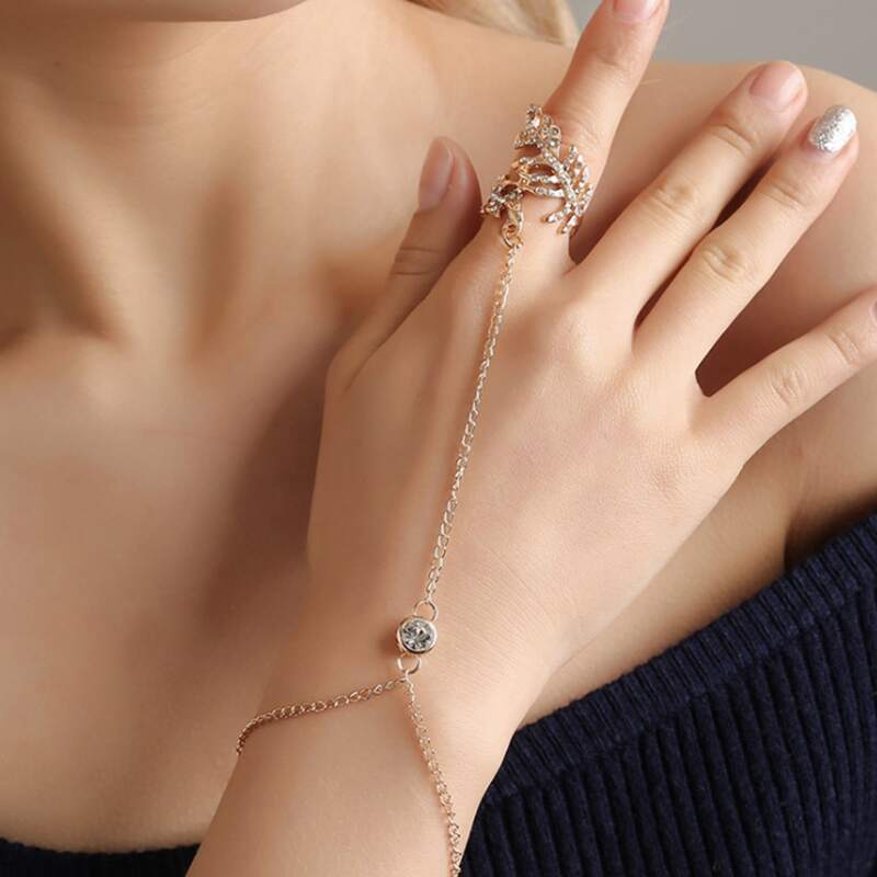 

Rhinestone Decor Ring With Bracelet, Gold