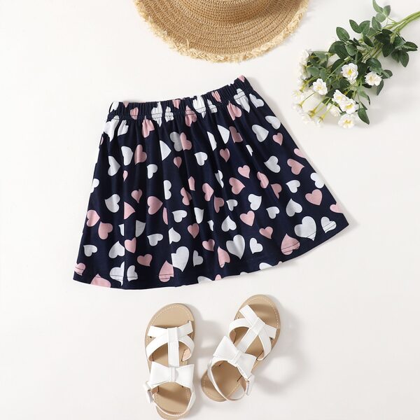 

Toddler Girls Heart Print Elastic Waist Skirt, Black