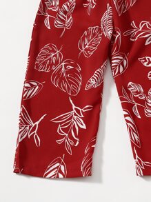 SHEIN Jumpsuit bé gái Hội Chữ thập Nhiệt đới Boho - Màu Đỏ Sâu - Xem 3