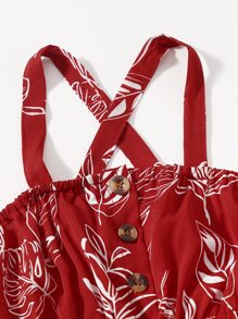 SHEIN Jumpsuit bé gái Hội Chữ thập Nhiệt đới Boho - Màu Đỏ Sâu - Xem 4