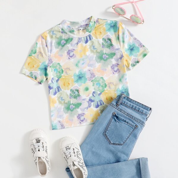

Girls Floral Print Tee, Multicolor
