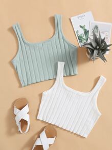 SHEIN 2 Paquetes de Camiseta de Tirantes de Punto Acanalado para Niña Preadolescente - Multicolor - Ver 1