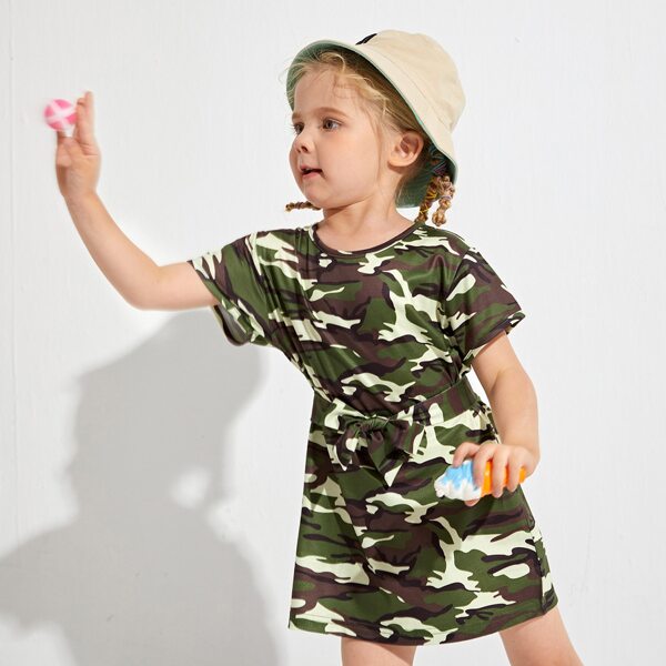 

Toddler Girls Camo Print Self Tie Dress, Multicolor