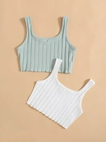 SHEIN 2 Paquetes de Camiseta de Tirantes de Punto Acanalado para Niña Preadolescente - Multicolor - Ver 2