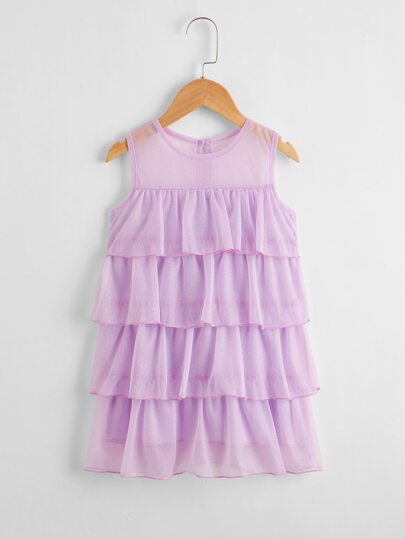 فستان بدون اكمام شبكي طبقات للبنات الصغار