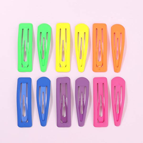 

12pcs Solid Hair Clip, Multicolor