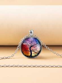 1入組時尚樹細節圓形吊墜項鍊適用於女士適用於禮品 - 彩色 - 查看 1