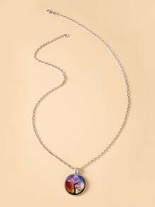 1入組時尚樹細節圓形吊墜項鍊適用於女士適用於禮品 - 彩色 - 查看 2