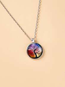 1入組時尚樹細節圓形吊墜項鍊適用於女士適用於禮品 - 彩色 - 查看 3