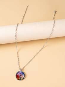1入組時尚樹細節圓形吊墜項鍊適用於女士適用於禮品 - 彩色 - 查看 4