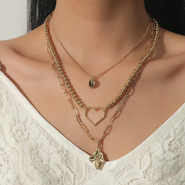 

Heart Charm Layered Necklace, Gold