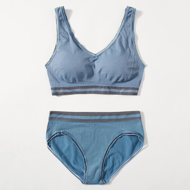 

Contrast Binding Lingerie Set, Blue