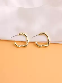Simple Alloy Earrings - Yellow Gold - View 2