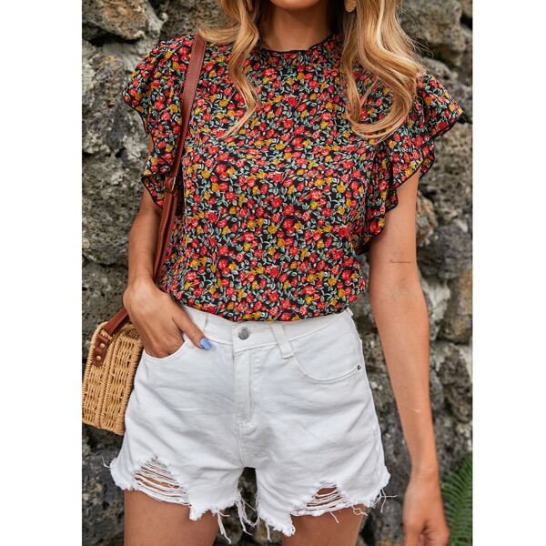 

Ditsy Floral Ruffle Neck Blouse, Multicolor