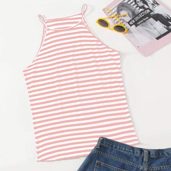 

Plus Striped Halter Top, Baby pink
