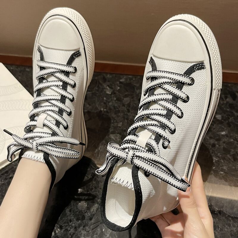 

Lace-up High Top Canvas Sneakers, White