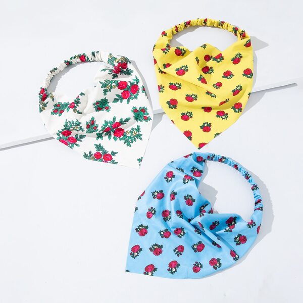 

3pcs Floral Print Hair Band, Multicolor
