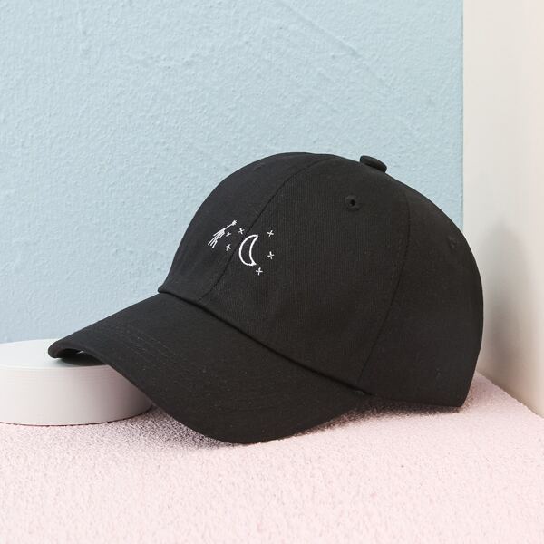 

Men Moon Embroidery Baseball Cap, Black