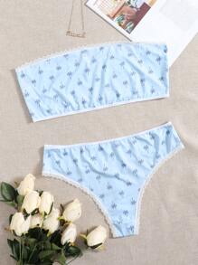 大碼熱帶隨機圖案抹胸內衣褲套裝