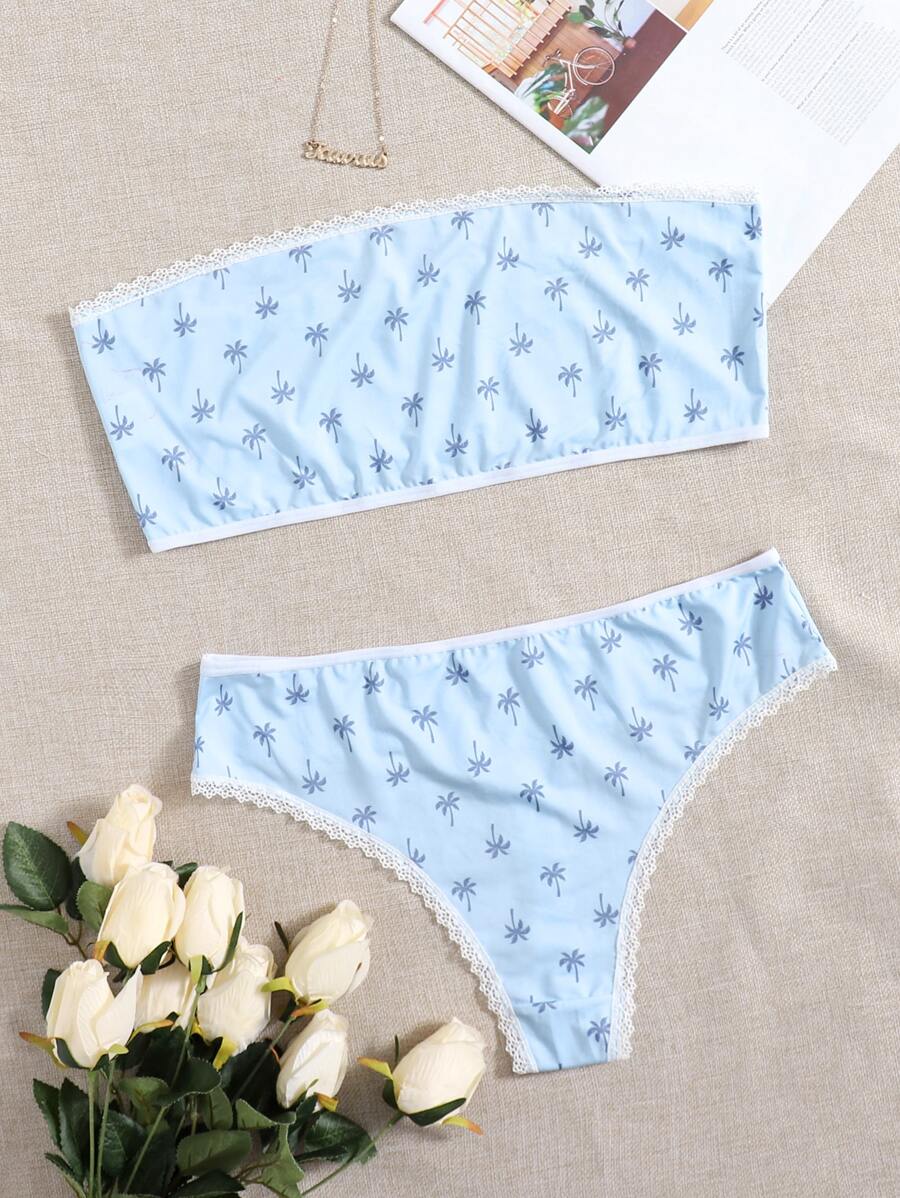 大碼熱帶隨機圖案抹胸內衣褲套裝