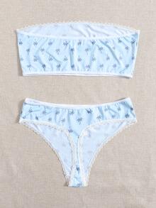 大碼熱帶隨機圖案抹胸內衣褲套裝