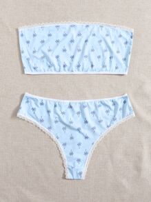 大碼熱帶隨機圖案抹胸內衣褲套裝