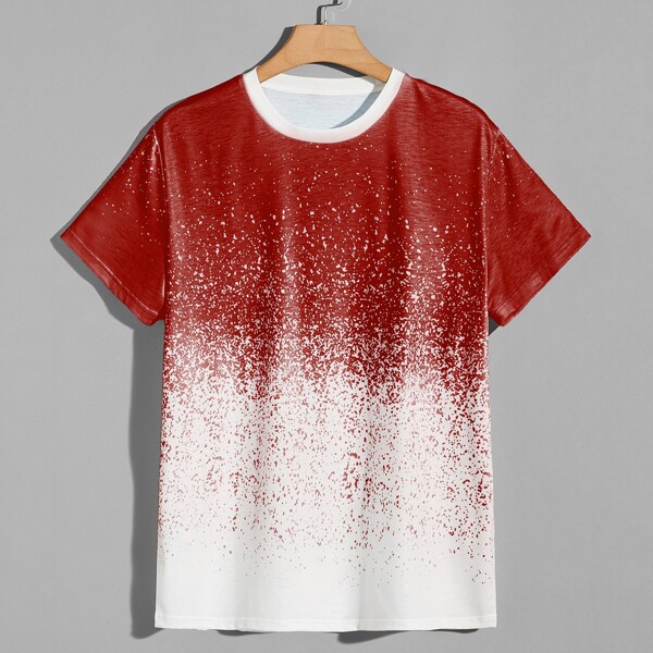 

Men Color-block Short Sleeve Tee, Red and white