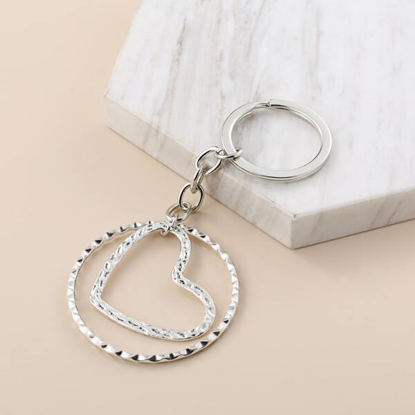 

Hollow Out Heart Charm Keychain, Silver