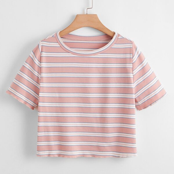 

Plus Striped Rib-knit Tee, Dusty pink