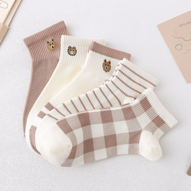 

5pairs Bear Graphic Ankle Socks, Multicolor
