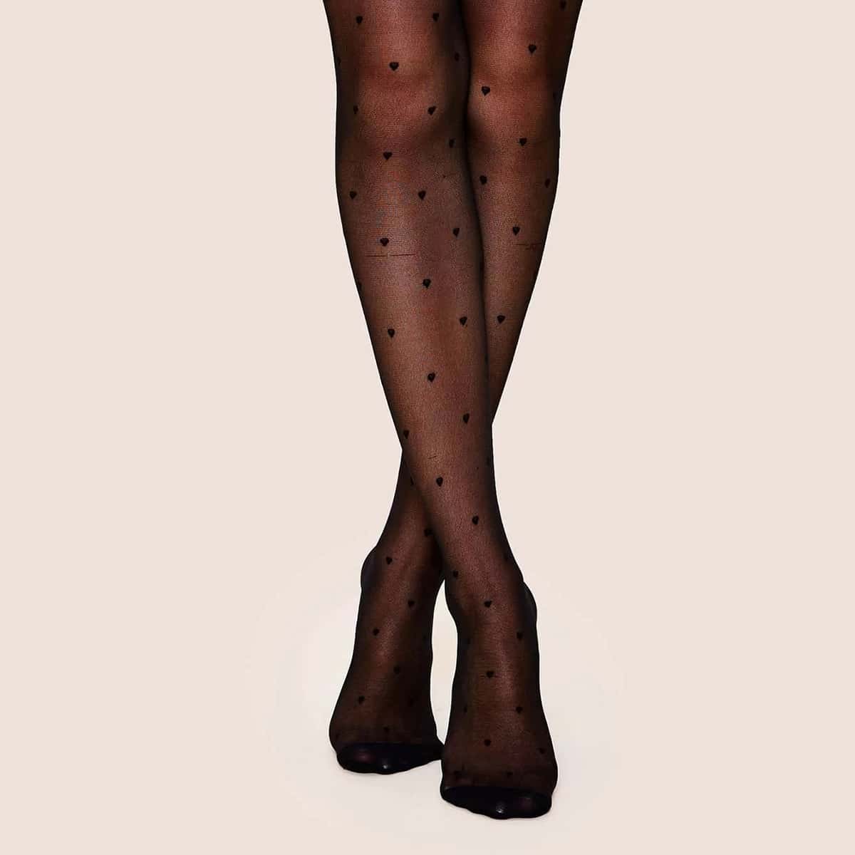 

Heart Pattern Tights, Black