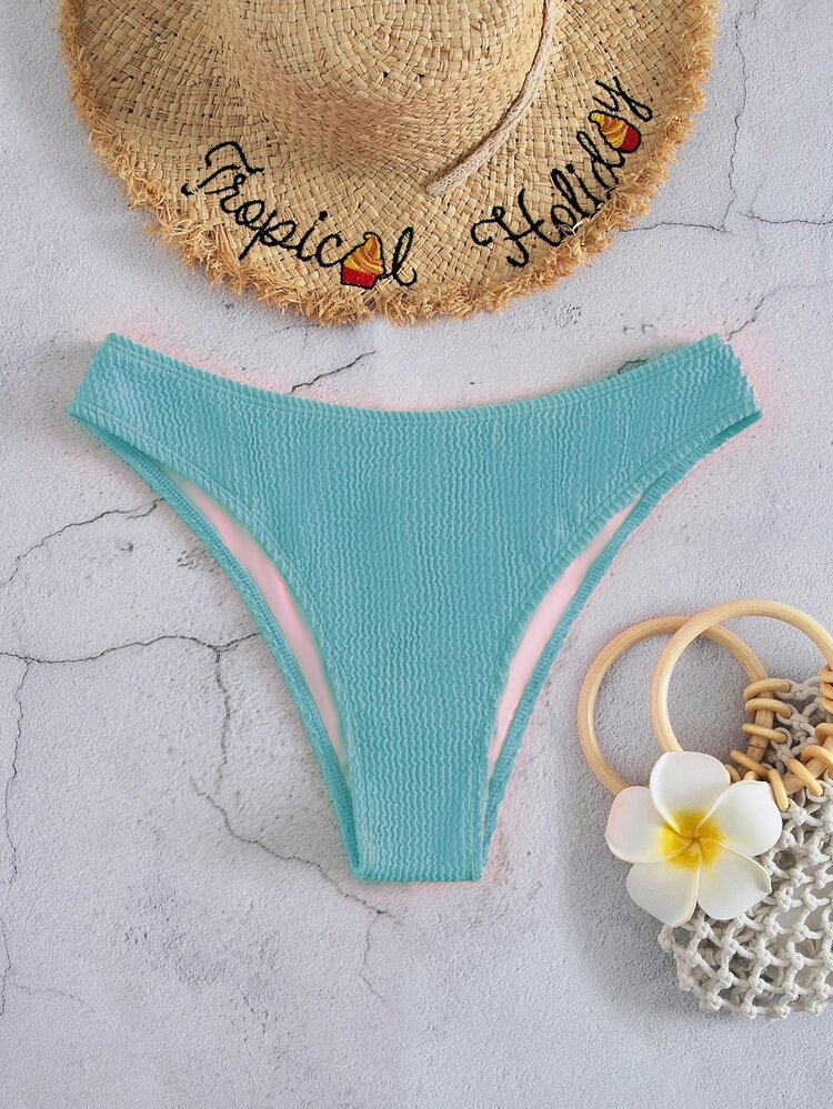 Summer Solid Textured Bikini Panty - Mint Blue - View 1