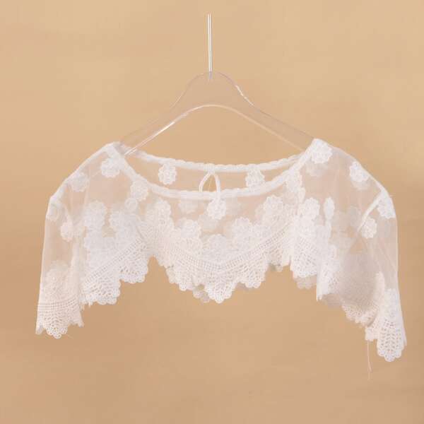 

Flower Embroidery Scarf, White