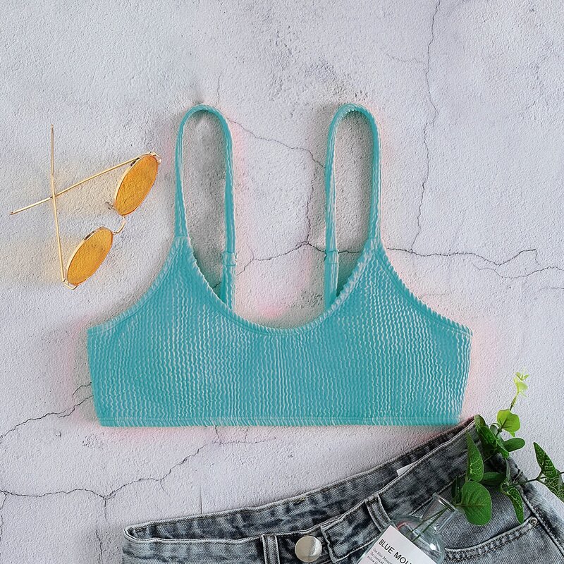 

Smocked Bikini Top, Mint blue