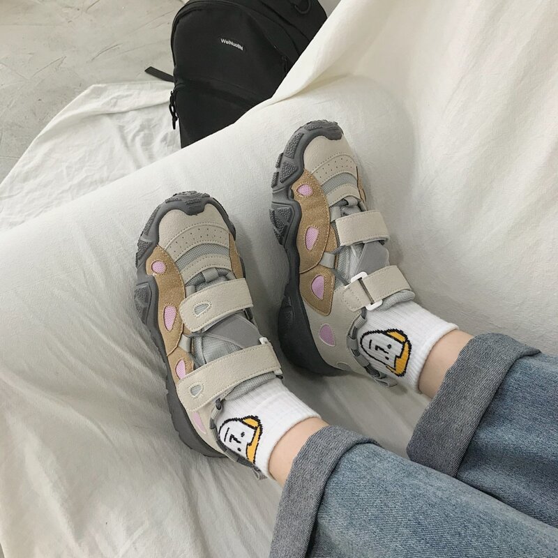 

Velcro Strap Mesh Chunky Sneakers, Grey