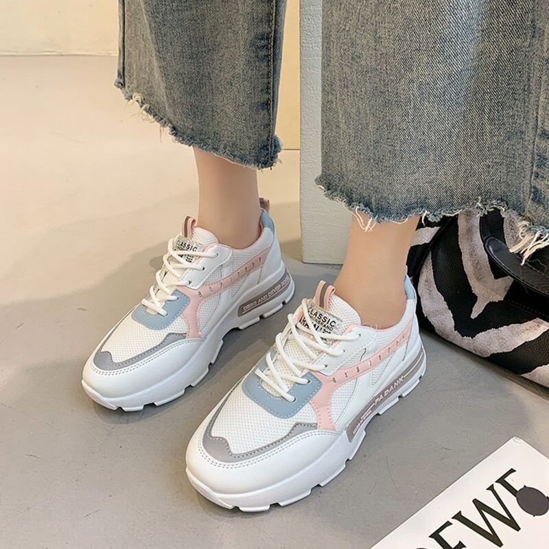

Lace-up Mesh Chunky Sneakers, White
