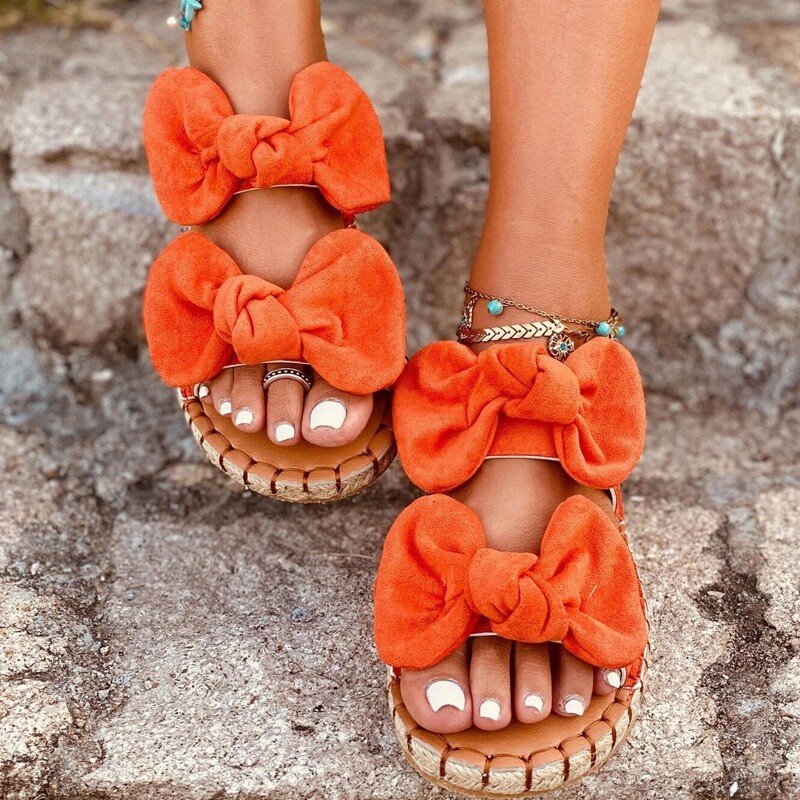 

Bow Strap Slide Sandals, Orange