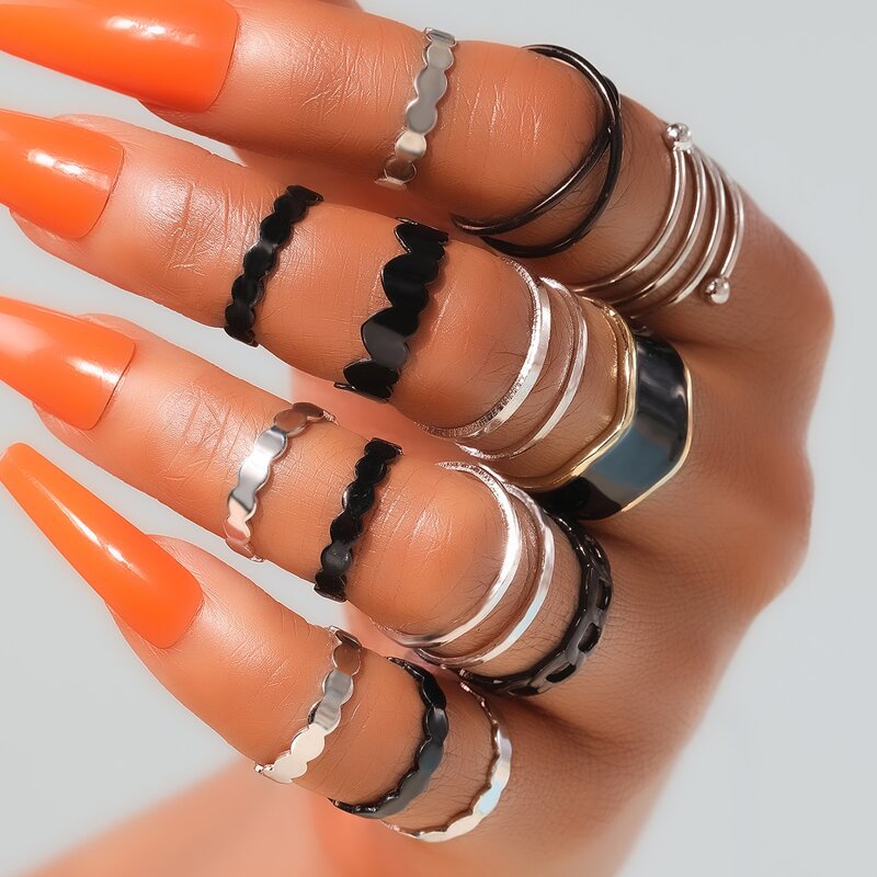 

14pcs Minimalist Ring, Black and white