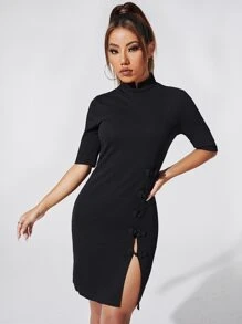 SHEIN Đầm Dây kéo màu trơn màu đen Tao nhã - màu đen - Xem 1