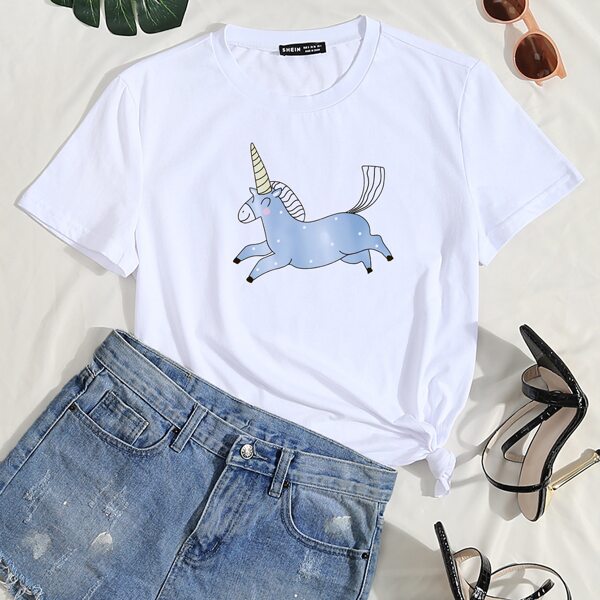 

Unicorn Print Tee, White