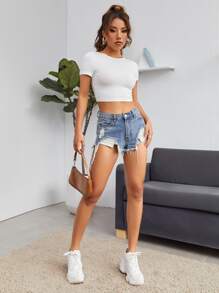 SHEIN EZwear Lace Up Backless Crop Tee - White - View 4