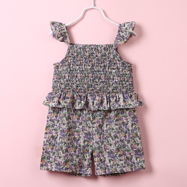 

Toddler Girls Ditsy Floral Shirred Cami Romper, Multicolor