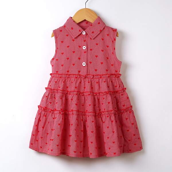 

Toddler Girls Gingham & Heart Layered Shirt Smock Dress, Red