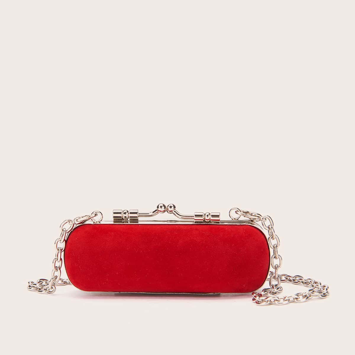 

Mini Kiss Lock Velvet Clutch Bag, Red