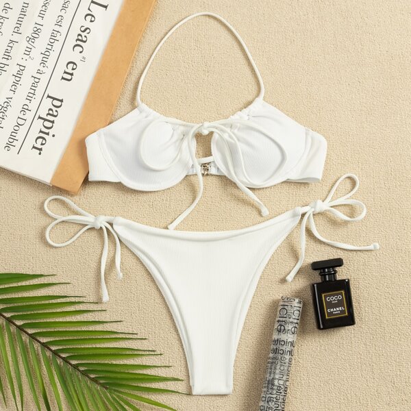 

Knot Front Underwire Bikini Swimsuit, White