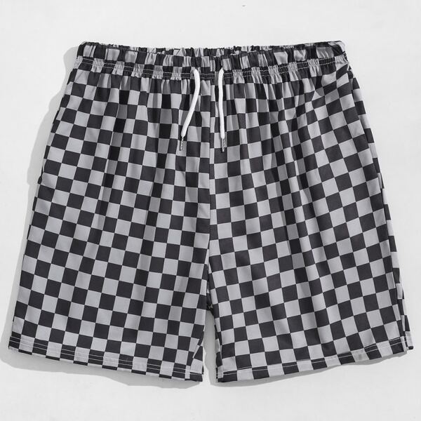 

Men Checkerboard Print Drawstring Waist Shorts, Multicolor