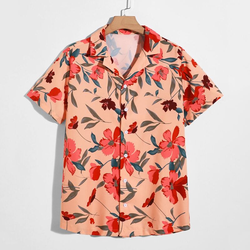 

Guys Floral Print Lapel Collar Shirt, Multicolor